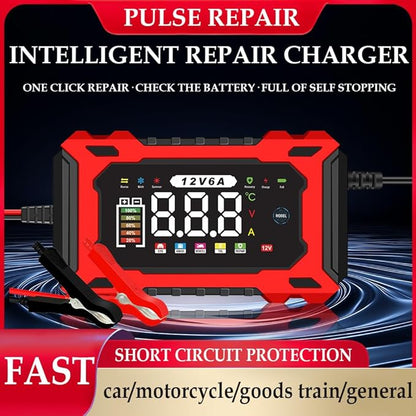 6-Amp 12V Smart Car Battery Charger, Battery Maintainer Trickle Charger with Desulfator, Pulse Repair & Overcharge Protection - for Car Lawn Mower Marine Lead-Acid Batteries (Green)