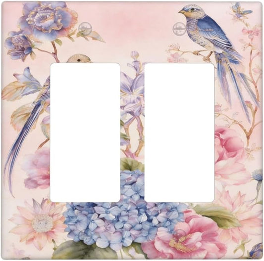 Bvtewkhz Floral Birds Morris 2 Gang Double Rocker Decorative Outlet Covers Light Switch Plate Electrical Receptacle Switchplate For Bathroom Kitchen Bedroom