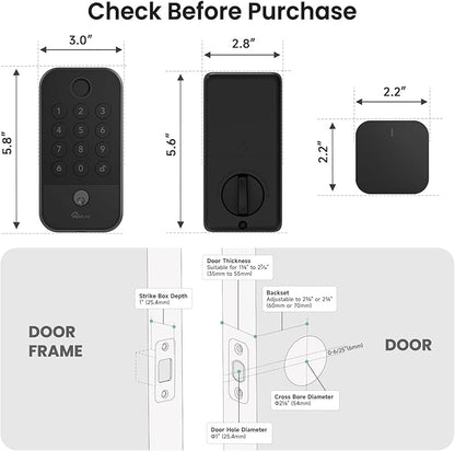 TREATLIFE Smart Door Lock with WiFi Bluetooth Gateway, Keyless Entry Door Lock with Code, Fingerprint and Keypad Deadbolt for Front Door, App Remote Control, Auto Lock, Black
