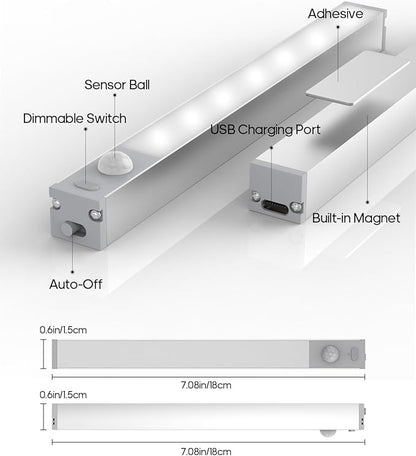 GOODEA Led Under Cabinet Lights Wireless, 7’’ Rechargeable Motion Sensor Light Indoor, Dimmable Closet Lights for Cabinets, Bookshelf, Stair, Hallway