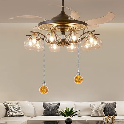 Amber Pull Crystal Glass Ice Cracked Ball Pull Chain for Ceiling Fan Light Decoration - 50cm Extension Chain