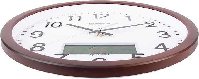 OSTAR 14" Large Analog Digital Display Wall Clock Silent Non-Ticking, Day of The Week Temperature Battery Operated Clock for Living Room Bedroom Kitchen