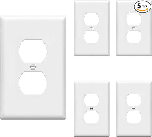 ENERLITES Mid-Size Duplex Receptacle Outlet Wall Plate, Electrical Outlet Covers Plates, Midway Size 1-Gang 4.88" x 3.11", Polycarbonate Thermoplastic, UL Listed, 8821M-W-5PCS, White (5 Pack)