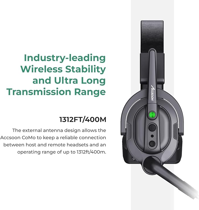 Accsoon Como MIC02-1H4R Wireless Headset Intercom System 5-Person Full Duplex 1312ft Team Communication Group Talk, Links up to 9-Person, 10+Hour Battery Life