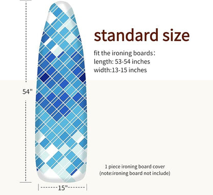 Bumkimue Ironing Board Cover and Pad, Standard Size 15x54 Inches, Blue Floral Pattern, Heavy Duty Padded, Elastic Edge, Scorch Resistant (Blue Geometry)