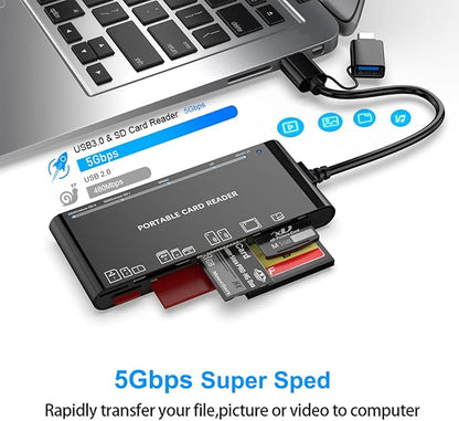 USB C USB3.0 Multi Card Reader for SD, CF, Micro SD, XD, MS Cards - 7 in 1 Adapter Hub for Windows, Mac, Linux, Android