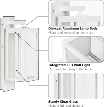 Modern Outdoor Light Fixtures Dusk to Dawn Outdoor Lighting,15" Exterior Wall Sconce, Porch Light, Black Garage Lights Wall Lamp, Waterproof Outdoor Lights for House, Garden, Front Door，White