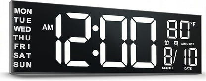 JALL 13" Large Digital Wall Mount Clock, Count Down Timer, Alarm, Big LED, DST, Temperature for Living Room Classroom Desk, Xmas, Birthday Gift for Senior Mom Dad, White