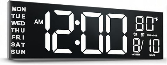 JALL 13" Large Digital Wall Mount Clock, Count Down Timer, Alarm, Big LED, DST, Temperature for Living Room Classroom Desk, Xmas, Birthday Gift for Senior Mom Dad, White