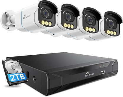 Loocam 5MP Smart Home Security System with Color Night Vision | 8CH NVR & 4 PoE Cameras, AI Person/Pet/Vehicle Detection, Two-Way Audio, 24/7 Recording with 2TB HDD