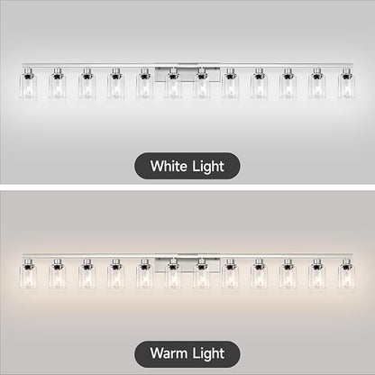 DIKAIDA Brushed Nickel Bathroom Vanity Light, 12 Light Brushed Nickel Bathroom Lighting fixtures Over Mirror, Brushed Nickel Bathroom Vanity Lights Wall Lighting for Mirror Bedroom, Living Room