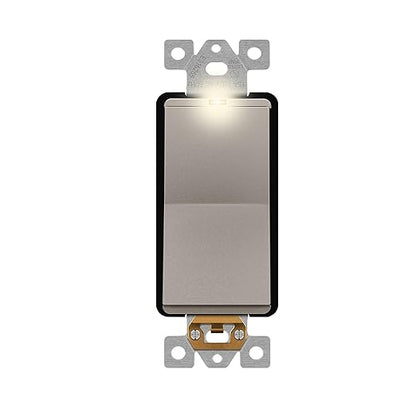 LIDER Minimalist Design Matte Finish Lighted 4-Way Decorator Light Switch, Four Way Frameless Rocker Switch, Residential/Commercial Grade, 15A 120V/277V, UL Listed, LS15-4W-NK, Nickel