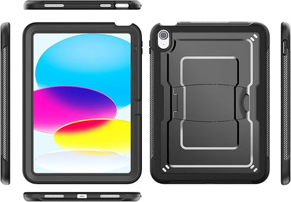 SEYMAC stock Case for iPad (A16) 11th/10th Generation 11''/10.9'' 2025/2022, with Built-in Screen Protector, Shoulder Strap, Built-in Kickstand, Rugged Full Body Shockproof Protective Case, Black