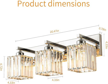 FDPBY Modern Bathroom Vanity Light 3-Lights Chrome Crystal Bathroom Wall Light Vanity Light Fixtures，20.47-inch Modern Minimalist Design