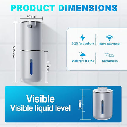 Amyzavls Automatic Liquid Soap Dispenser,380ml Wall Mount Touchless 4 Gear Adjustable Electric Liquid Soap Dispenser,USB Rechargeable with Sensor for Bathroom,Kitchen,Office