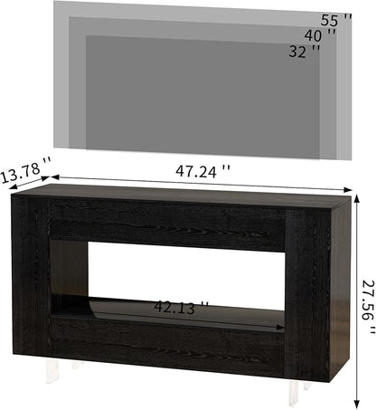 Vavkorkula TV Stand for 55 Inch with 2 Large Drawers & Hidden Storage Cabinets, Modern Farmhouse Entertainment Center Television Stands for Living Room Bedroom, Black