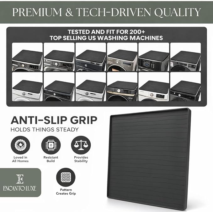 2 PC Washer and Dryer Topper Protector Mat 25"x25", Laundry Washing Machine Top Cover Non-Slip, Waterproof, Silicone Large Washer and Dryer Covers for Top, Dark-Grey (Onyx) Dryer Top Protector Mat