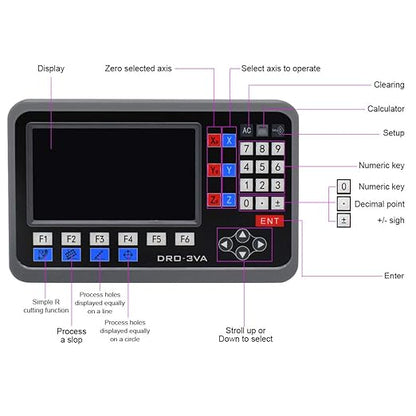TOAUTO Digital Readout 2 Axis 3 Axis DRO Display Linear Scale 100~1000mm Precision 5um for Bridgeport/Knee Milling Lathe EDM Mill Machine (3 Axis DRO-LCD)