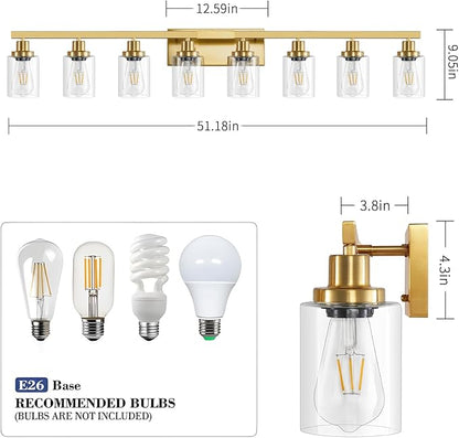 DIKAIDA 8 Light Gold Vanity Lights Over Mirror, 52inch Gold Bathroom Light Fixtures Modern Vanity Lights Gold Bathroom Wall Lighting for Mirror Bedroom,Living Room