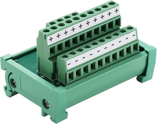 ANMBEST 2 in 10 Out Terminal Blocks Module, 25A DIN Rail and Panel Mounting Power Distribution Breakout Board for PLC Servo Power Amplifier