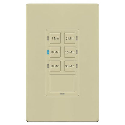 TG Countdown Timer Switch for Bathroom Fans and Household Lights, 1-5-10-15-20-30 Min Settings with Manual Override, Always On Blue LED, Neutral Wire Required, UL Listed, Screwless Wall Plate, Ivory