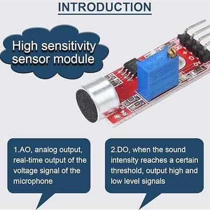 DAOKAI 5PCS High Sensitivity Microphone Sensor Module Two Channels Sound Detection Control Switch Module PIC AVR(Red) DC5V for Arduino, with Dupont Wire