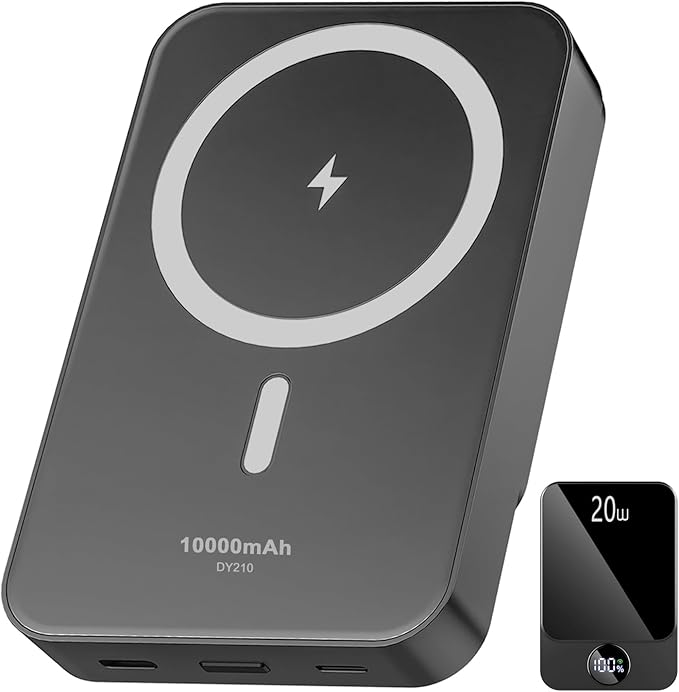 Magnetic Portable Charger, 10000mAh Power Bank with PD 20w Fast Charging, USB C in&Out Battery Pack, Compatible with Mag-Safe for iPhone 16/15/14/13/12 Pro/Pro Max Series, Samsung, Android, and More