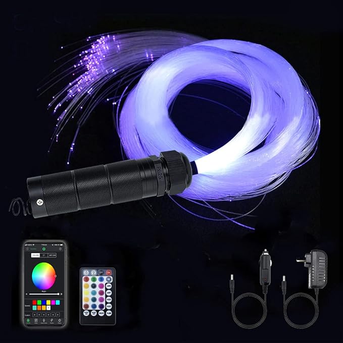 AZIMOM 6W Bluetooth Music Control RGB LED Fiber Optic Lights Star Ceiling Light Kit RF 28 Key Remote APP Sensor Light Source 550pcs 0.75mm 13.1ft Fiber Strands for Indoor Car Home Interior Decoration
