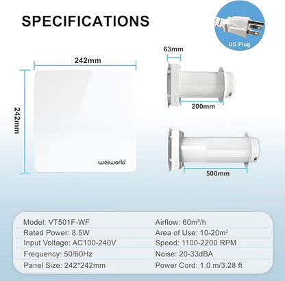 Weiworld Through the Wall HEPA Ventilation Fan- Ultra Quiet EC Motor Wall Vent Fan with WiFi/Remote Control, Brings Fresh Air In and Exhausts Stale Air Out for Bedroom, Basement, Attic