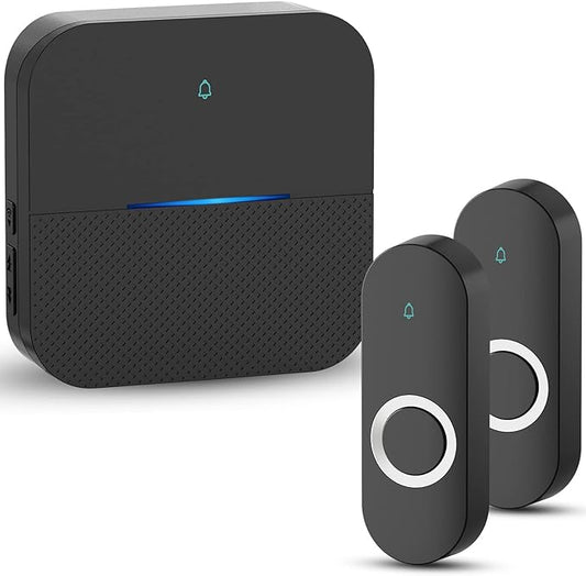 AIDA Lighted Wireless Doorbell for Home, Waterproof Battery Doorbell 1,000ft Range, 5 Volume Levels with 58 Doorbell Chimes & LED Flash (Black, Doorbell with 2 transmitters & 1 Receiver)