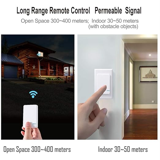 Thinkbee Wireless Light Switch and Receiver Kit, Mini Remote Control Switch with Wall Plate for Ceiling Lights, Lamps, Lighting Fixture, No Wiring No WiFi Needed, Outdoor 1969ft Indoor 328ft RF Range