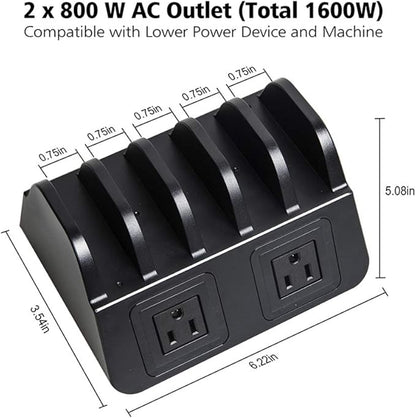 UDOLI 5 USB Ports Charging Station Organizer for Multiple Devices Fast Charging Desktop Stand for Apple Android Phone Tablet 1600W 2 AC Power Outlets Charger Dock for Home Office 3 Prong Cord Black