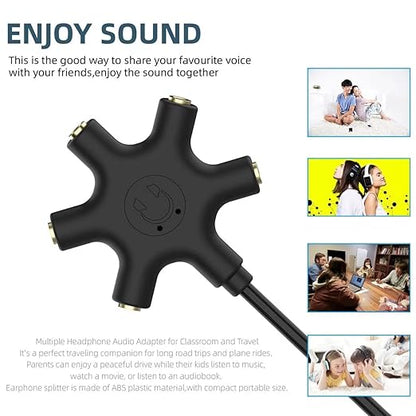 5-Jack Multi-Headphone Audio Splitter Injection Molding - Designed for Up to 5 Devices