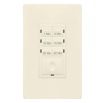 ENERLITES 30-Minute Countdown Timer Switch, 1-5-10-15-20-30 Min, for Bathroom Fans, Heaters, Lights, LED Indicator, 120VAC 800W, Neutral Wire Required, UL Listed, HET06A-R-LA, Light Almond