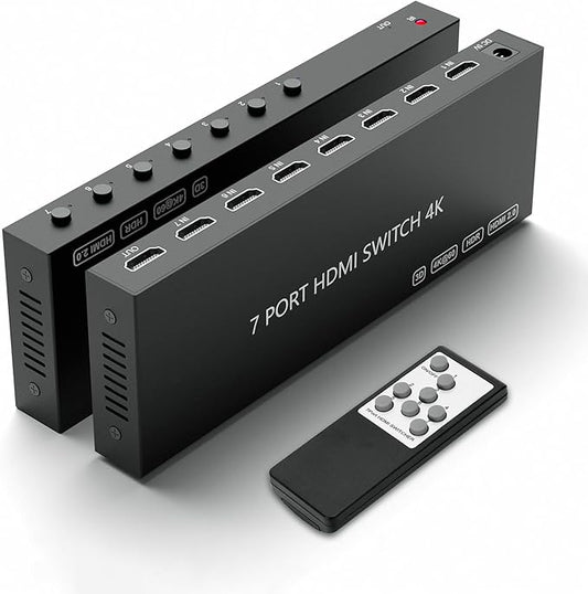 7 Way HDMI Switch 4k@60Hz HDMI Switcher 7 in 1 Out HDCP 2.0 Manual HDMI 2.0 Hub Supports 3D Compatible with Nintendo Switch/Switch OLED/Xbox/ PS5/4/3 Blu-Ray Player Fire Stick Roku Apple TV Chromeca