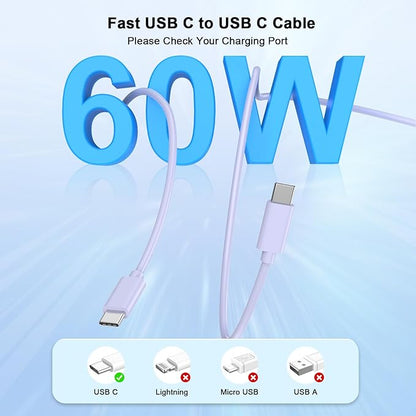 Matsusho 20W USB C Wall Charger Fast Charging Compatible for iPhone 16/16 Plus/16 Pro/16 Pro Max/15/15 Pro/15 Pro Max/15 Plus, 2 Pack iPhone 16 15 Charger Block with 10FT Type C Charging Cable, Purple