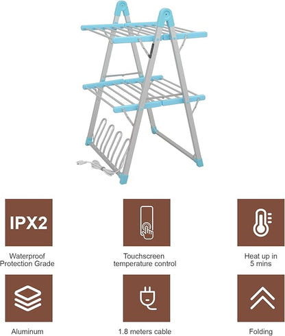 SHARNDY Electric Heated Clothes Drying Rack,Foldable Heated Garment Dryer with Timer Shut-Off Laundry Rack for Clothes Shoes Socks,Aluminum Alloy,Blue,Plug & Play,(39.37x25.98x23.82in)