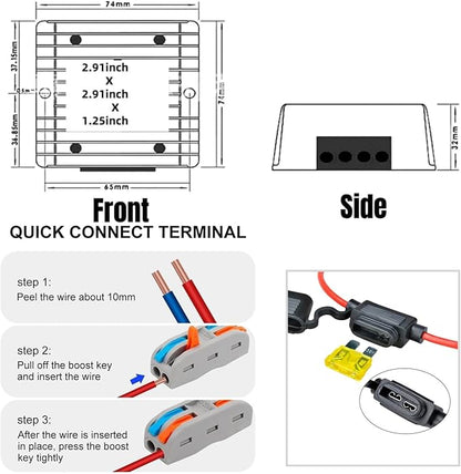 48V to 12V Converter Golf Cart Voltage Regulator Reducer Transformer Waterproof DC-DC 24V 36V 48V to 12V 20A 240W Step Down Converter with Fuse
