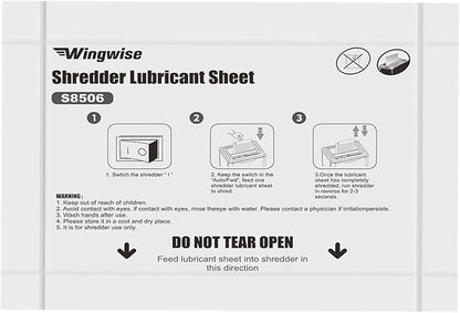 Wingwise 24-Pack Shredder Lubricant Sheets, 8.5 x 6 Inches, Sharpens Blades & Prevents Jams, Mess-Free Maintenance for Home and Office Use