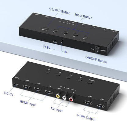 ZUZONG (3 Ports HDMI 2.0 + 1 RCA to 2 HDMI Converter (2 Outputs Can Simultaneous Display) Switcher Splitter Support 4:3/16:9 Switching for N64 NGC Wii Xbox PS2/3/4/5 Switch Apple TV Fire TV Roku
