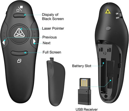 Presentation Clicker Wireless Presenter Remote USB Control Powerpoint PPT Clicker, Laser Pointer RF 2.4GHz Presenter Remote Google Slide Advancer Powerpoint Clicker for Computer/Laptop/Mac/Keynote