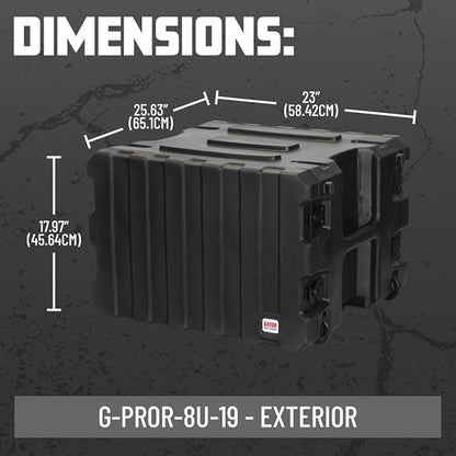 Gator Cases Pro Series 19" Depth 8U Rolling Rack Case with Recessed Wheels, Black