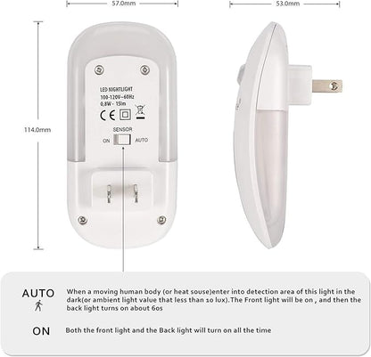 Sensky Motion Sensor Night Light Eye Friendly Front Low Light and Bright Back Light Design Night Lights for Bathroom Hallway (Warm White)