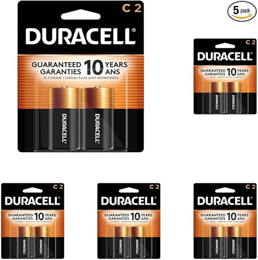 Duracell Coppertop C Batteries, 2 Count Pack, C Battery with Long-Lasting Power, All-Purpose Alkaline C Battery for Household and Office Devices (Pack of 5)