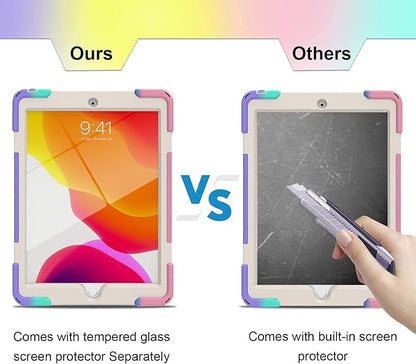 BLOSOMEET Case for iPad 9th/8th Generation 2021/2020 10.2 Inch for Kids Girls Cute w/Tempered Glass Screen Protector & Pencil Holder, iPad 7th Gen 10.2 Cover 2019 Pink w/Stand Hand Shoulder Strap