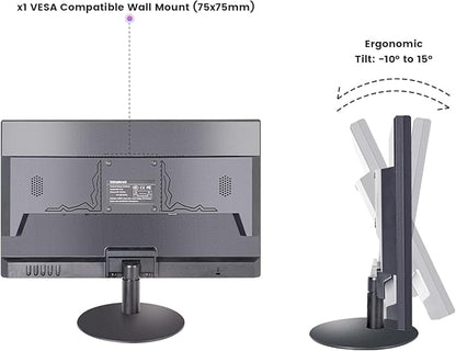 SKitphrati 18.5 Inch Touchscreen Monitor HD 1366x768, VESA Wall Mountable, 10-Points Computer Touch Screen PC Display with Type-B HDMI VGA Port, 75Hz Desktop Touch Display, Black