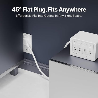 12-in-1 Desktop Charging Station with 3 Retractable Type-C Chargers and 1 Lightning Charger, 40W USB-C Power Strip with 31.5in Cable, Extension Cord with 1020J Surge Protection for Home Office