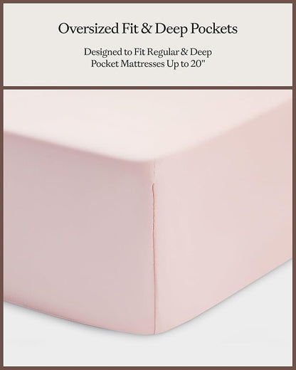 Cozy Earth Luxury Bed Sheet Set - 100% Viscose from Bamboo Fabric, Ultra-Soft & Breathable, Fits Regular & Deep Pocket Mattresses up to 20" - 5 Pieces Split King Sheet Set - Peony