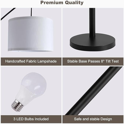 Fansdrick Floor lamp with Remote, 3 Light Arc Floor Lamps for Living Room, 2400LM Tall Standing Floor Lamps with White Shades, 80" Large Floor Lamp for Bedroom, Office