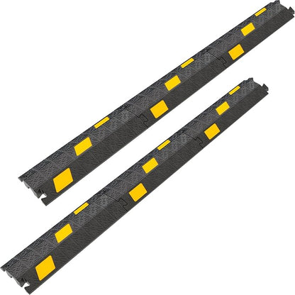 OranLite 6 Pack 1-Channel Rubber Cable Protector Ramp, 17" x 6" x 1.3" inch Interlocking Floor Wire Cord Cable Cover, Visible at Night, Durable Rubber Speed Bump Hump Ramp (1-Channel 6 Pack)